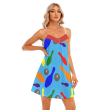 Load image into Gallery viewer, Women's Bowling All-Over Print Women's V-neck Cami Dress